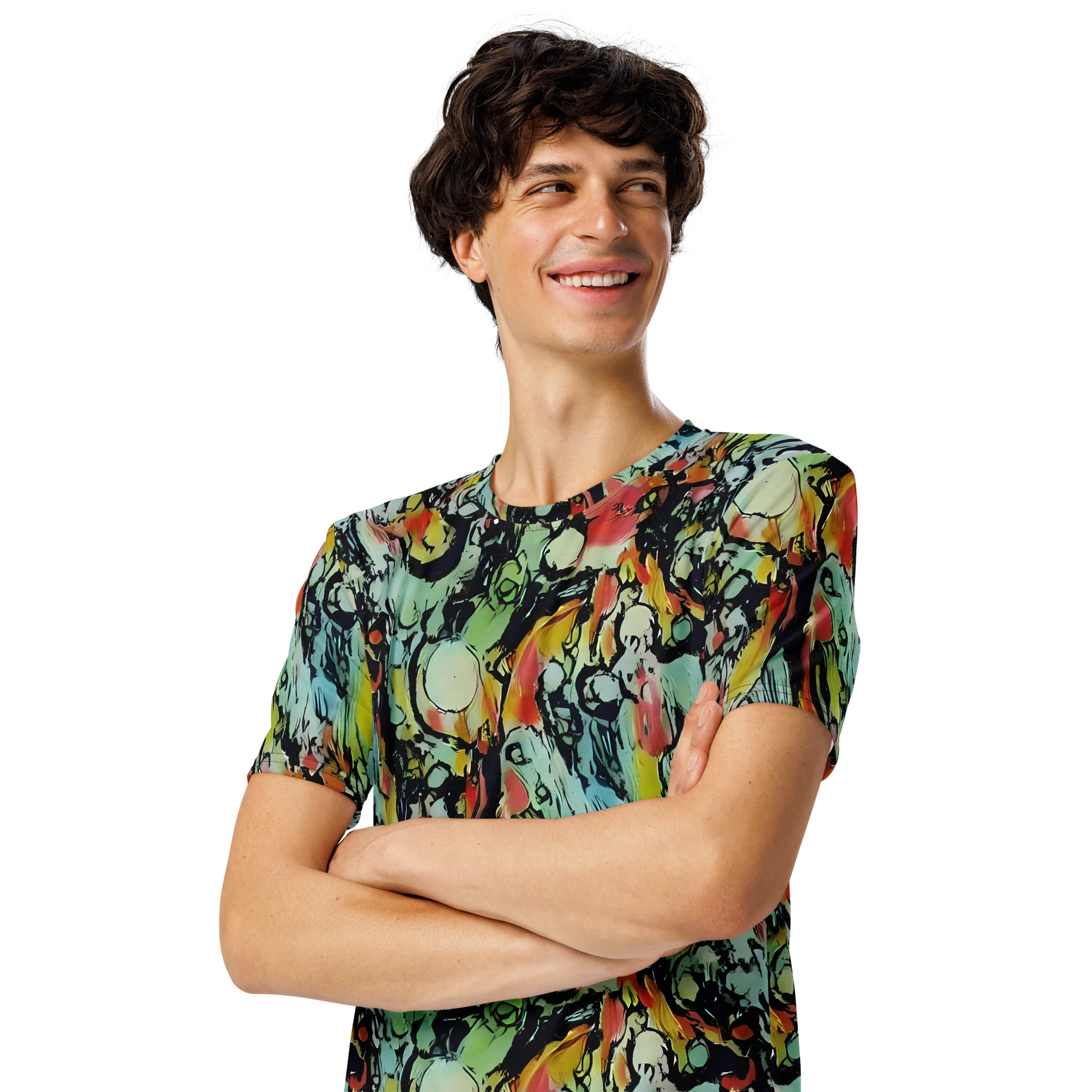 Chromatic Menagerie on Men's Crew Neck T-Shirt — Left Front