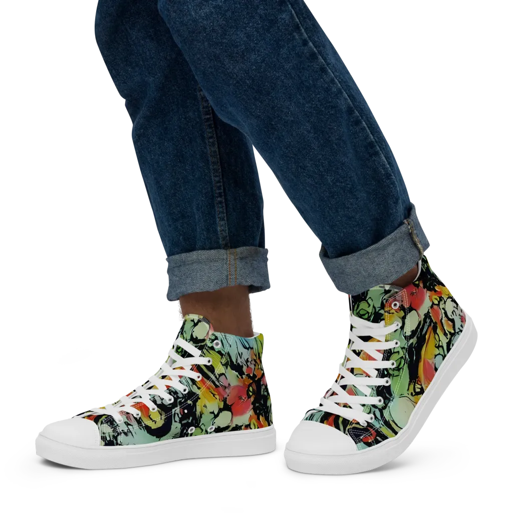 Chromatic Menagerie on Men's High Top Canvas Shoes — Left
