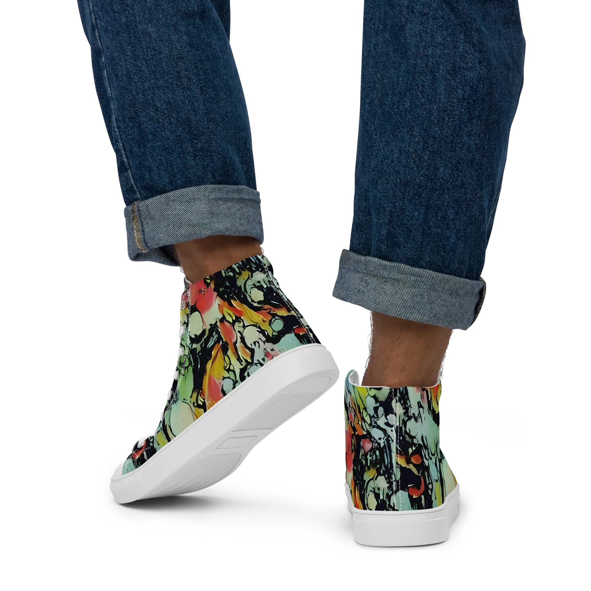 Chromatic Menagerie on Men's High Top Canvas Shoes — Back