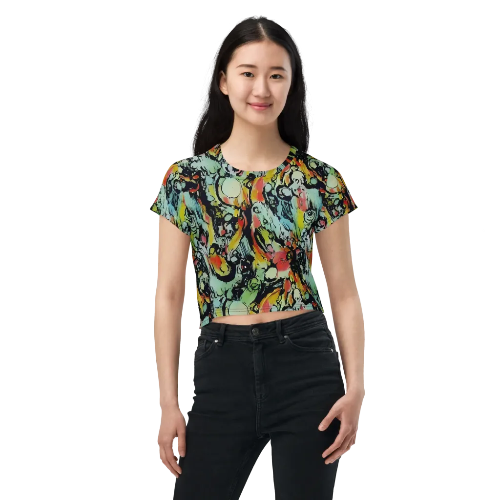 Chromatic Menagerie on Crop Tee — Front