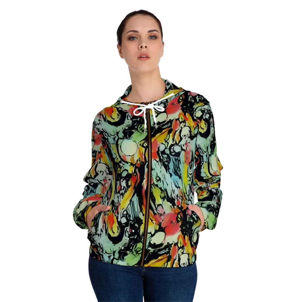 Chromatic Menagerie on Women's Full-Zip Hoodie — Front On Person