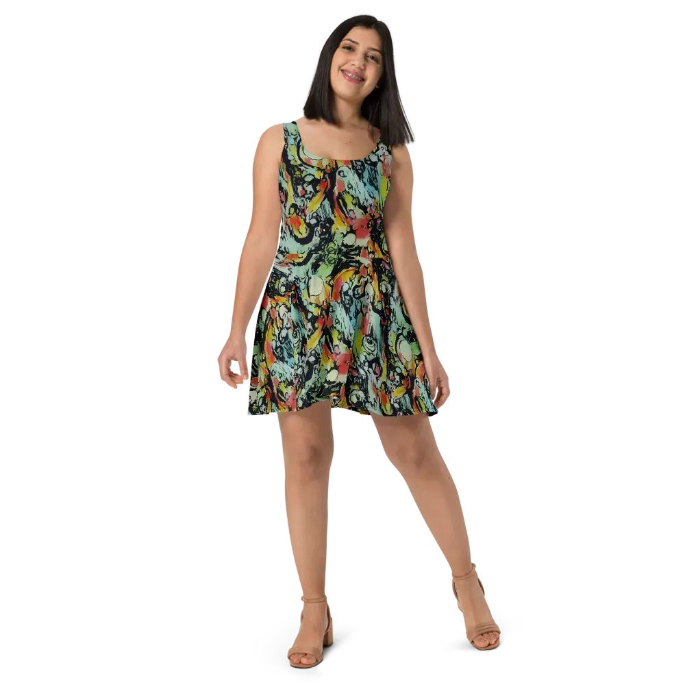 Chromatic Menagerie on Skater Dress — Front