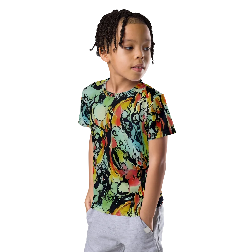 Chromatic Menagerie on Kids Crew Neck T-Shirt — Left Front