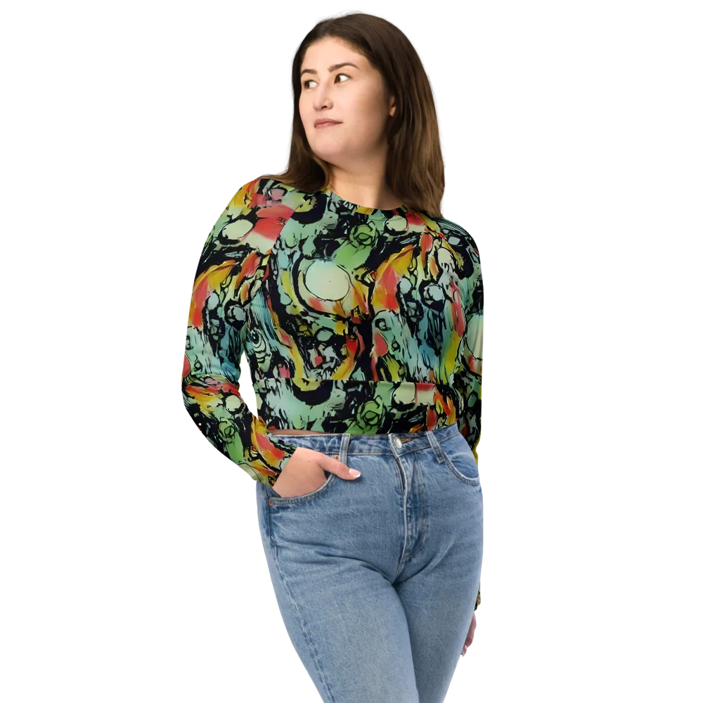 Chromatic Menagerie on Long Sleeve Crop Top — Front