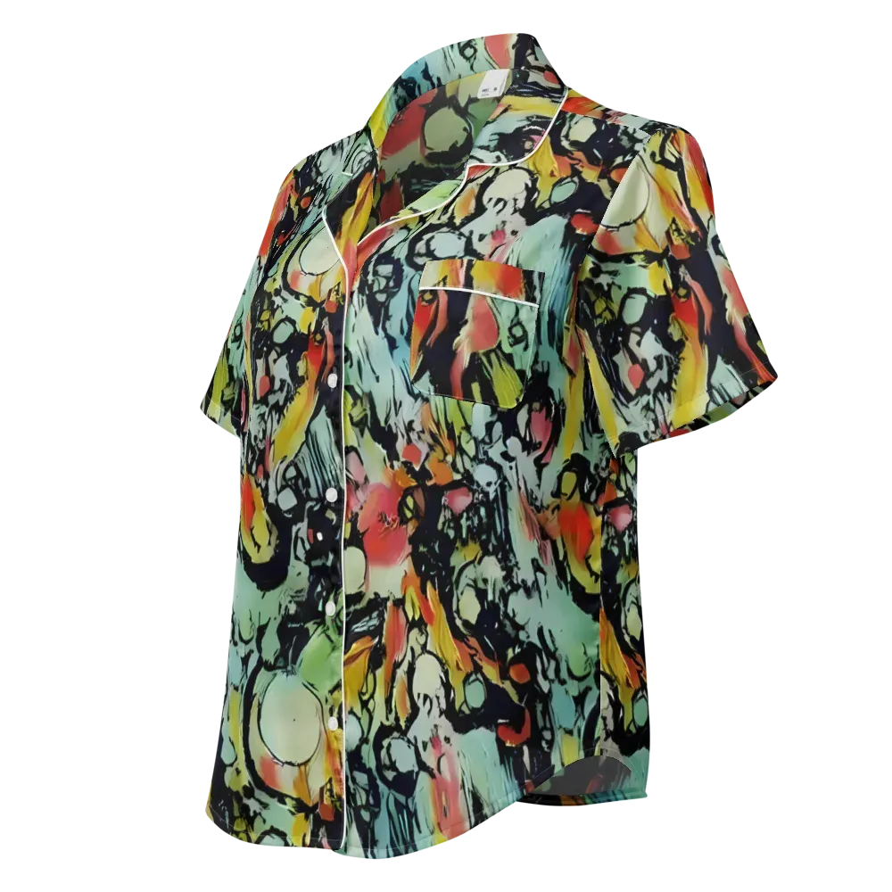 Chromatic Menagerie on Women's Short Sleeve Pajama Top — Left Front