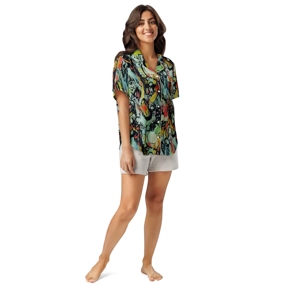 Chromatic Menagerie on Women's Short Sleeve Pajama Top — Front