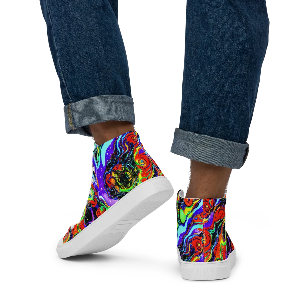 Radiant Undertow on Men's High Top Canvas Shoes — Back