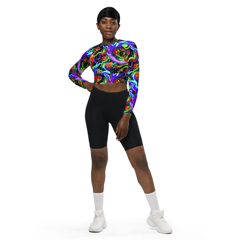 Radiant Undertow on Long Sleeve Crop Top — Front