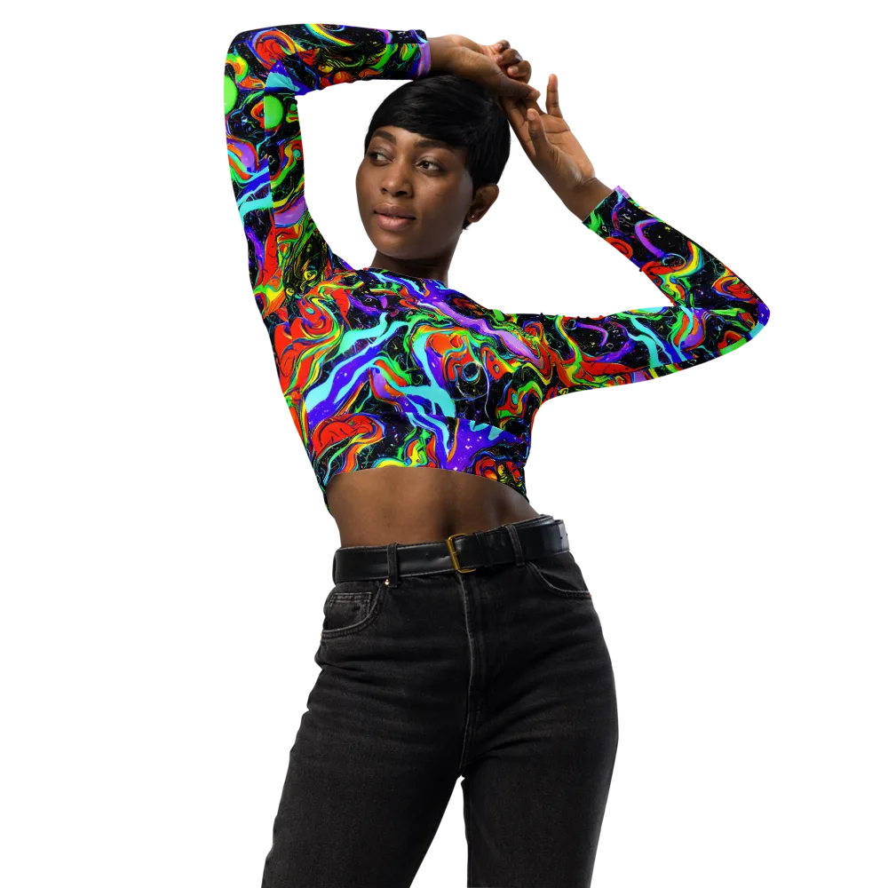 Radiant Undertow on Long Sleeve Crop Top — Front