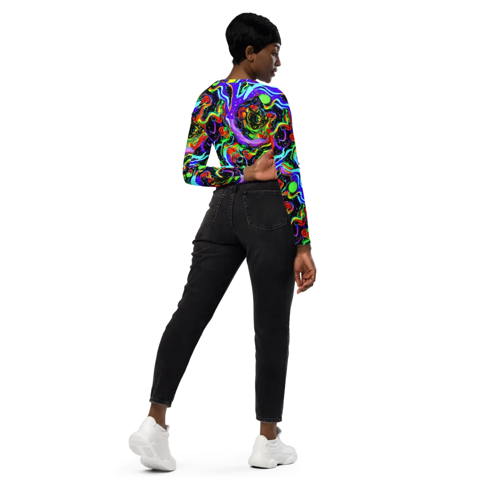 Radiant Undertow on Long Sleeve Crop Top — Right Back