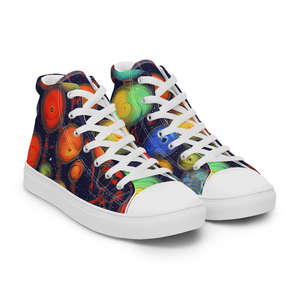 Orbiting Kaleidoscope on Men's High Top Canvas Shoes — Right Front