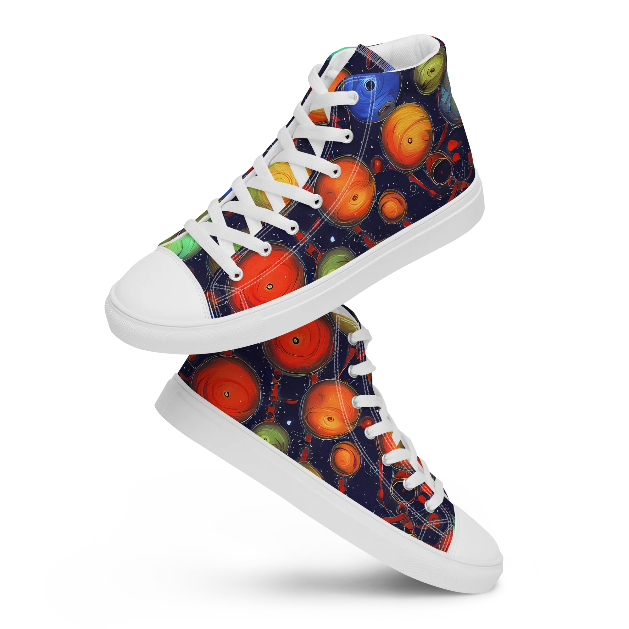 Orbiting Kaleidoscope on Men's High Top Canvas Shoes — Front