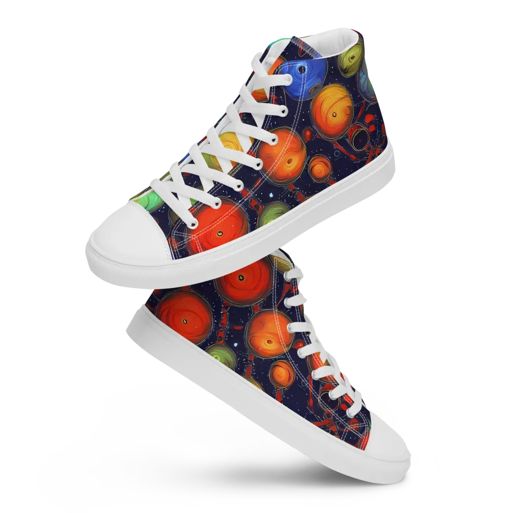 Orbiting Kaleidoscope on Men's High Top Canvas Shoes — Front