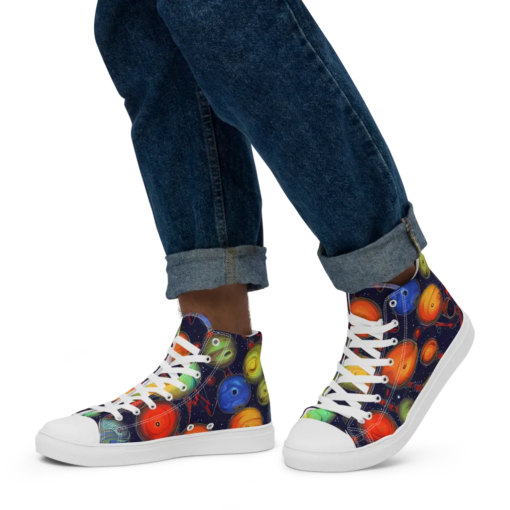 Orbiting Kaleidoscope on Men's High Top Canvas Shoes — Left