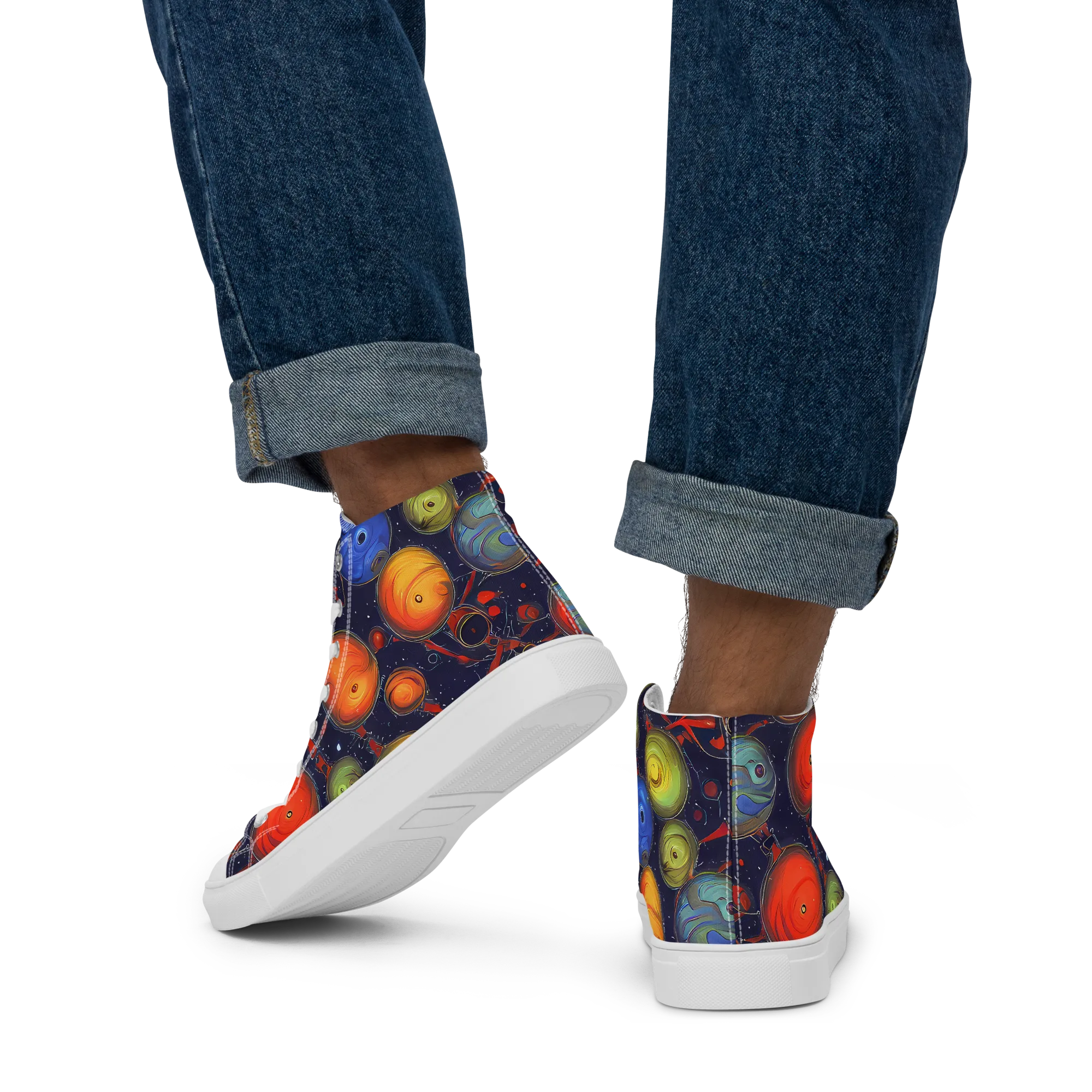 Orbiting Kaleidoscope on Men's High Top Canvas Shoes — Back