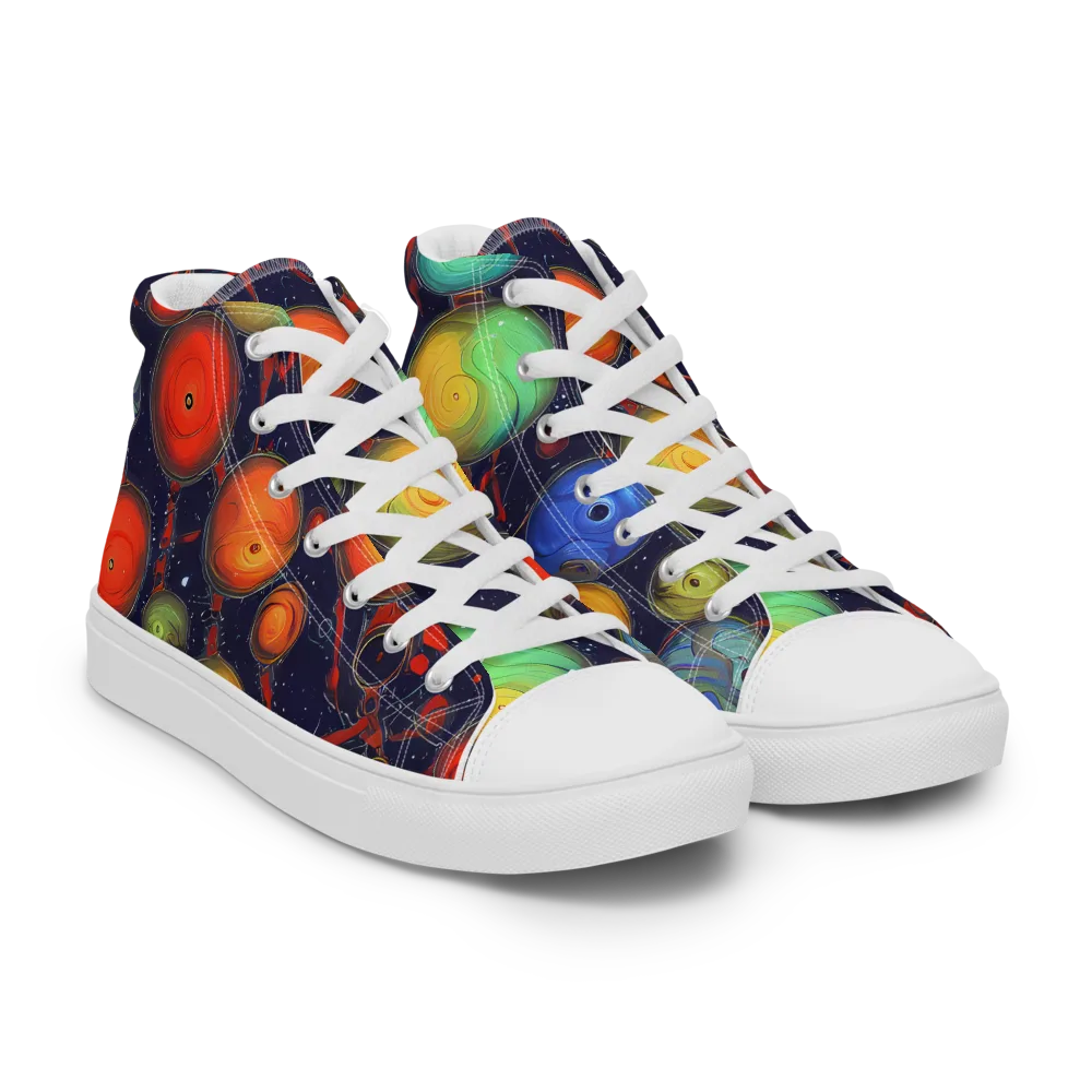 Orbiting Kaleidoscope on Women's High Top Canvas Shoes — Right Front
