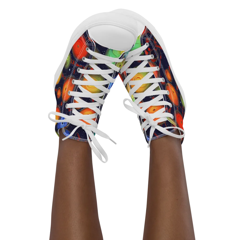 Orbiting Kaleidoscope on Women's High Top Canvas Shoes — Front