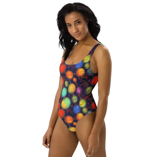 Orbiting Kaleidoscope on a One-Piece Swimsuit