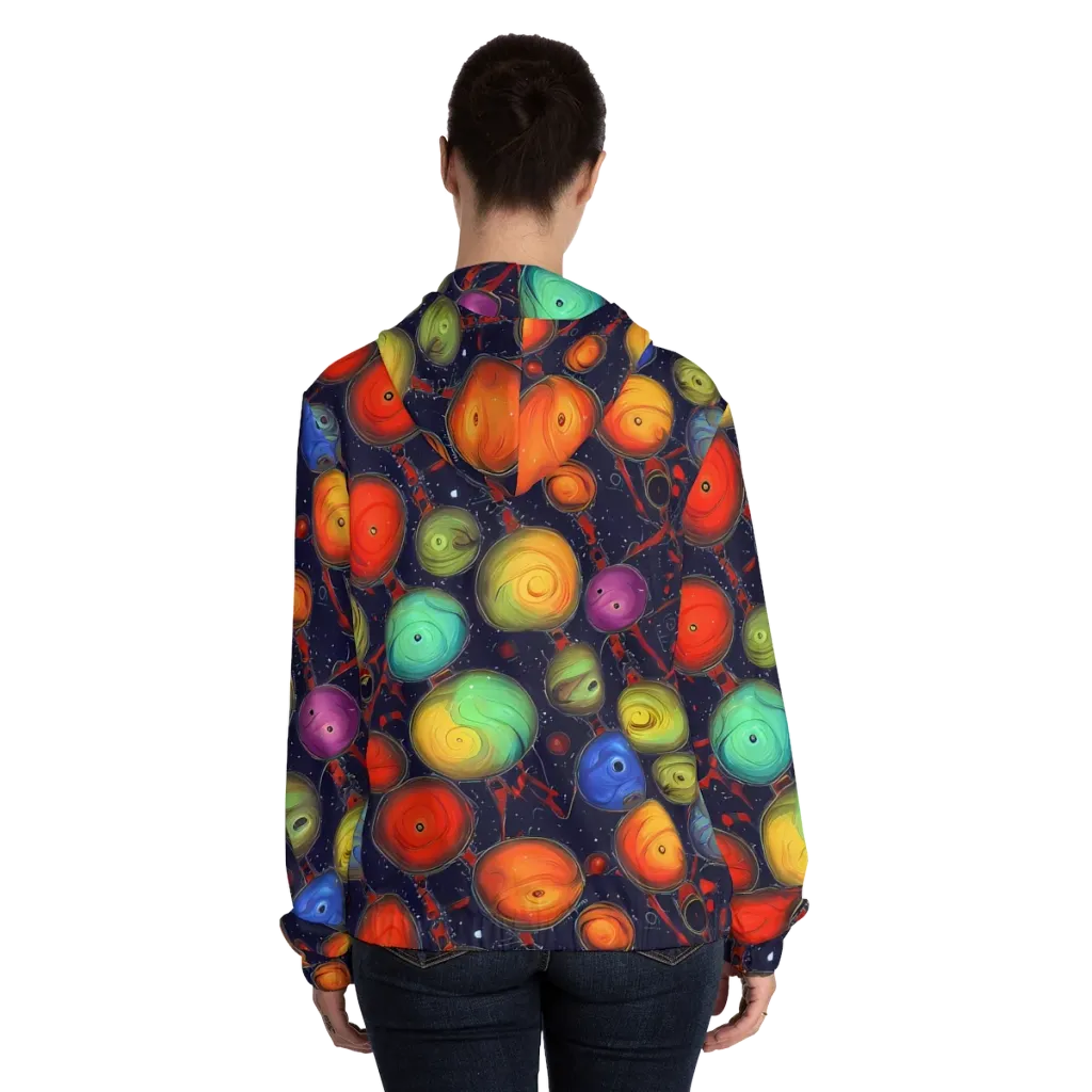 Orbiting Kaleidoscope on Women's Full-Zip Hoodie — Back On Person