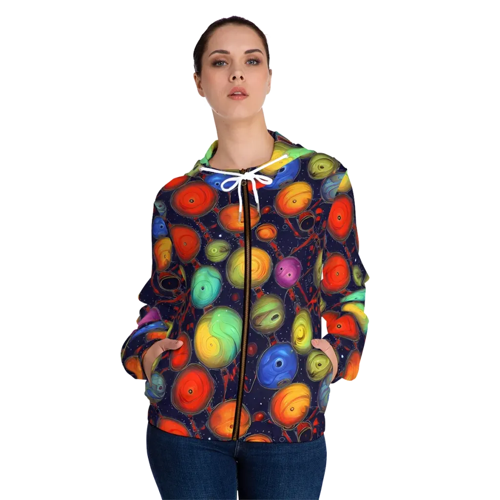 Orbiting Kaleidoscope on Women's Full-Zip Hoodie — Front On Person
