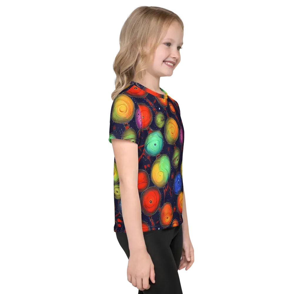 Orbiting Kaleidoscope on Kids Crew Neck T-Shirt — Right