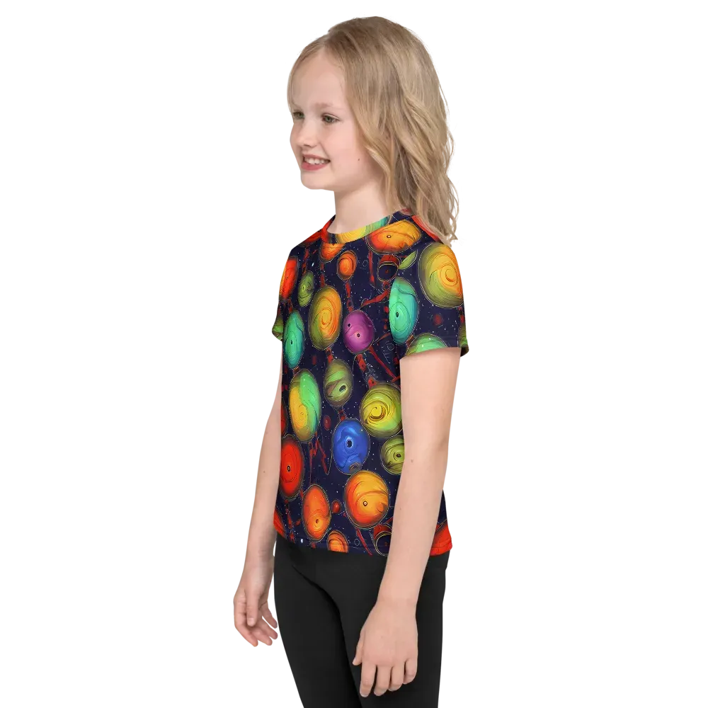Orbiting Kaleidoscope on Kids Crew Neck T-Shirt — Left