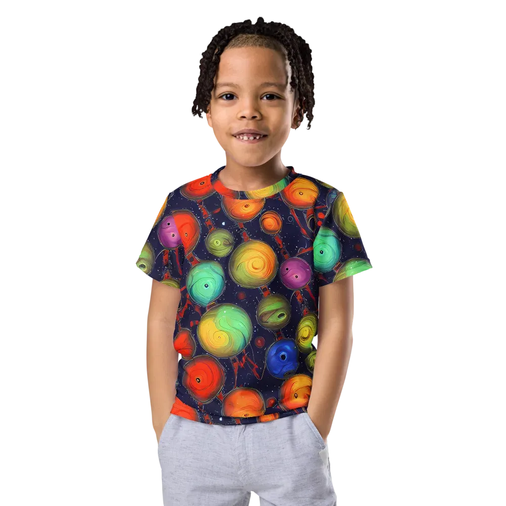Orbiting Kaleidoscope on Kids Crew Neck T-Shirt — Front