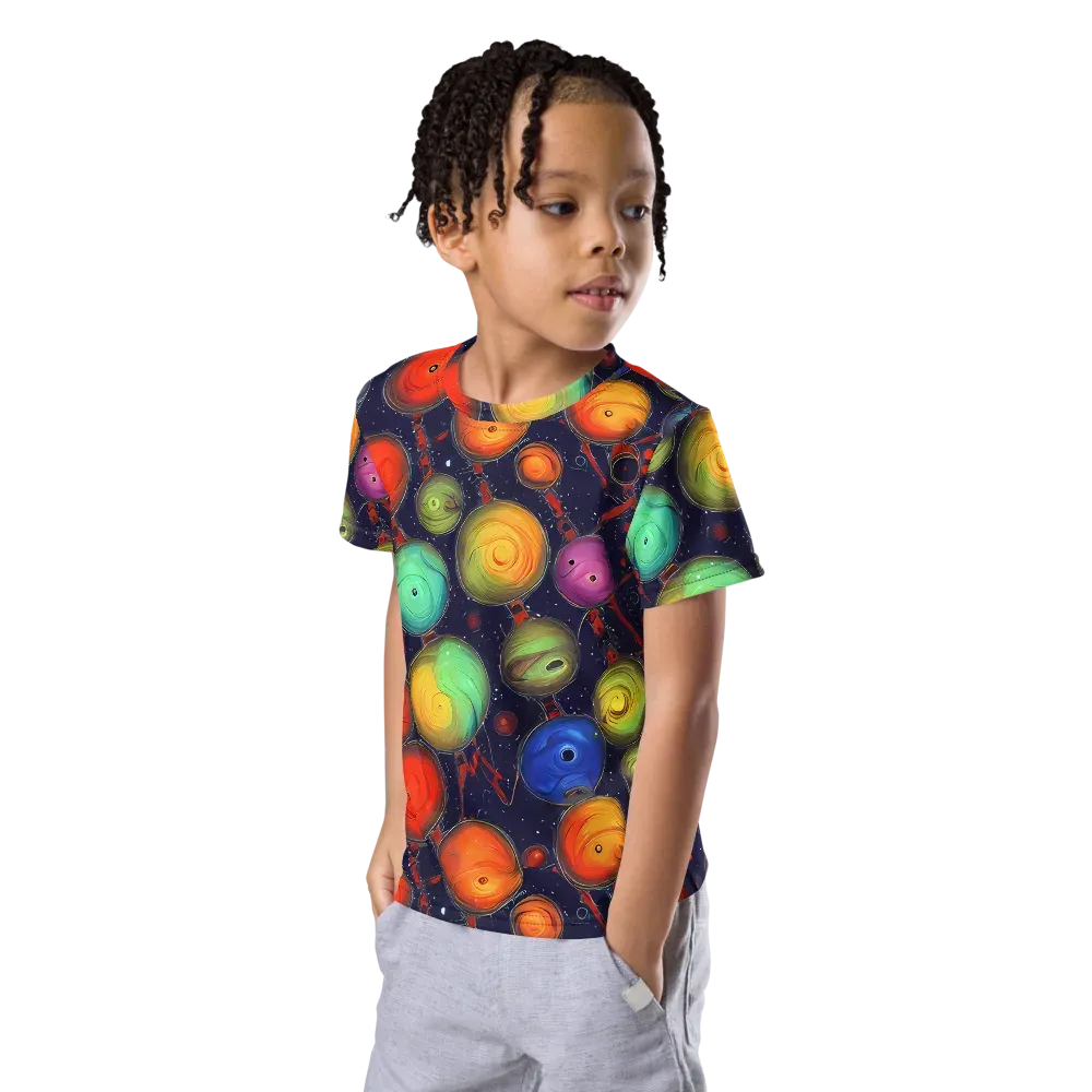 Orbiting Kaleidoscope on Kids Crew Neck T-Shirt — Left Front