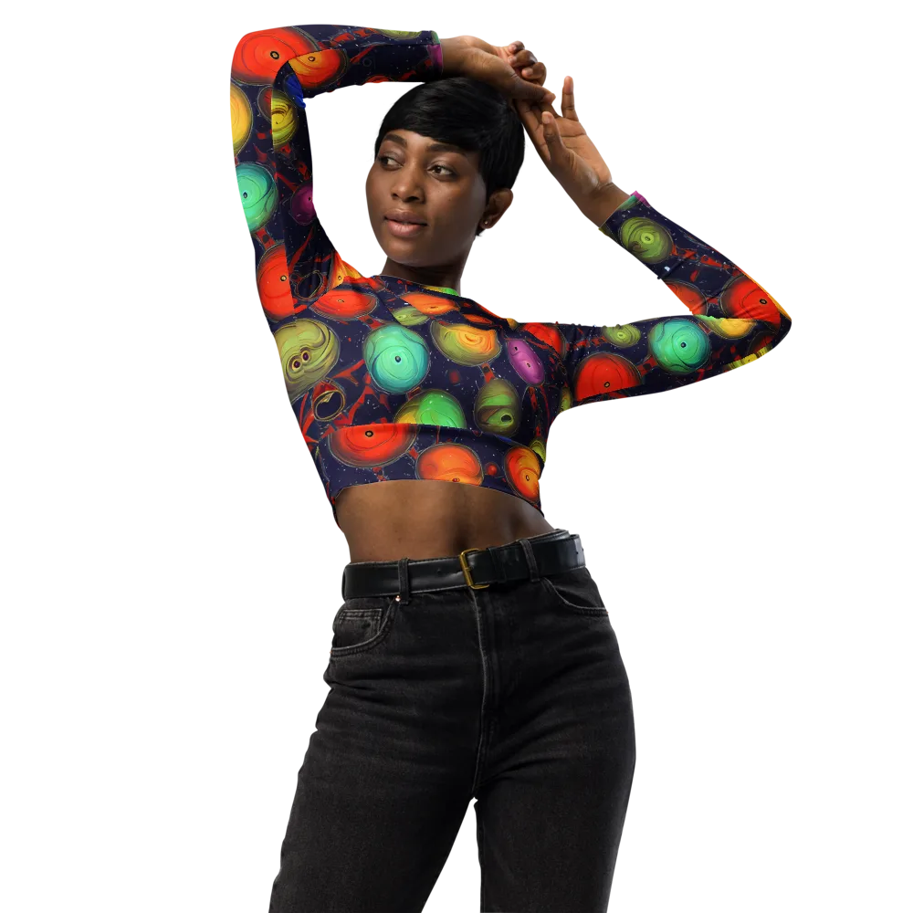 Orbiting Kaleidoscope on Long Sleeve Crop Top — Front