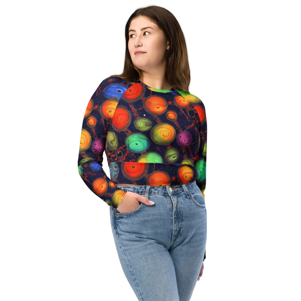 Orbiting Kaleidoscope on Long Sleeve Crop Top — Front