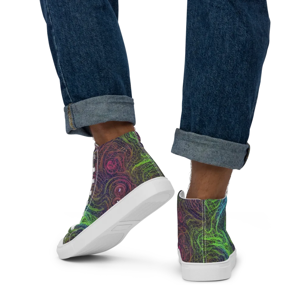 Chromatic Tangled on Men's High Top Canvas Shoes — Back