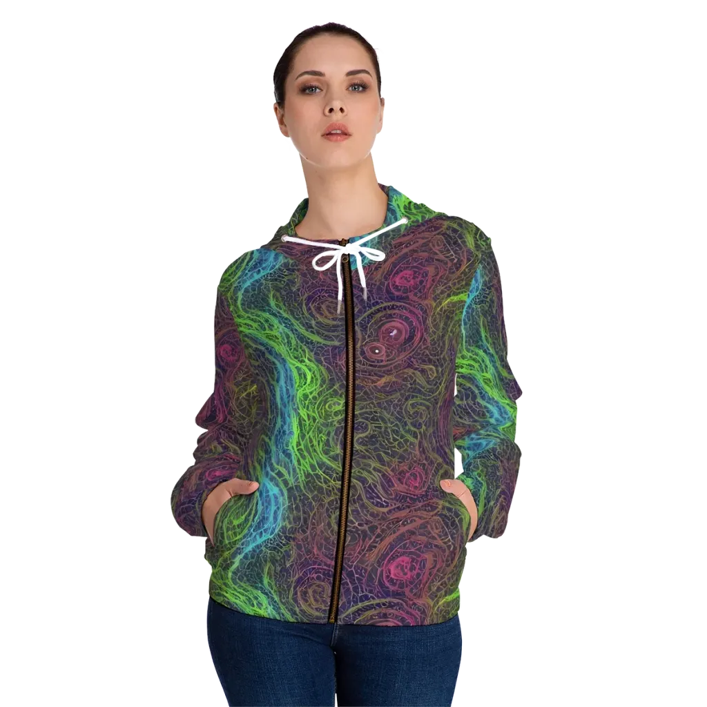Chromatic Tangled on Women's Full-Zip Hoodie — Front On Person