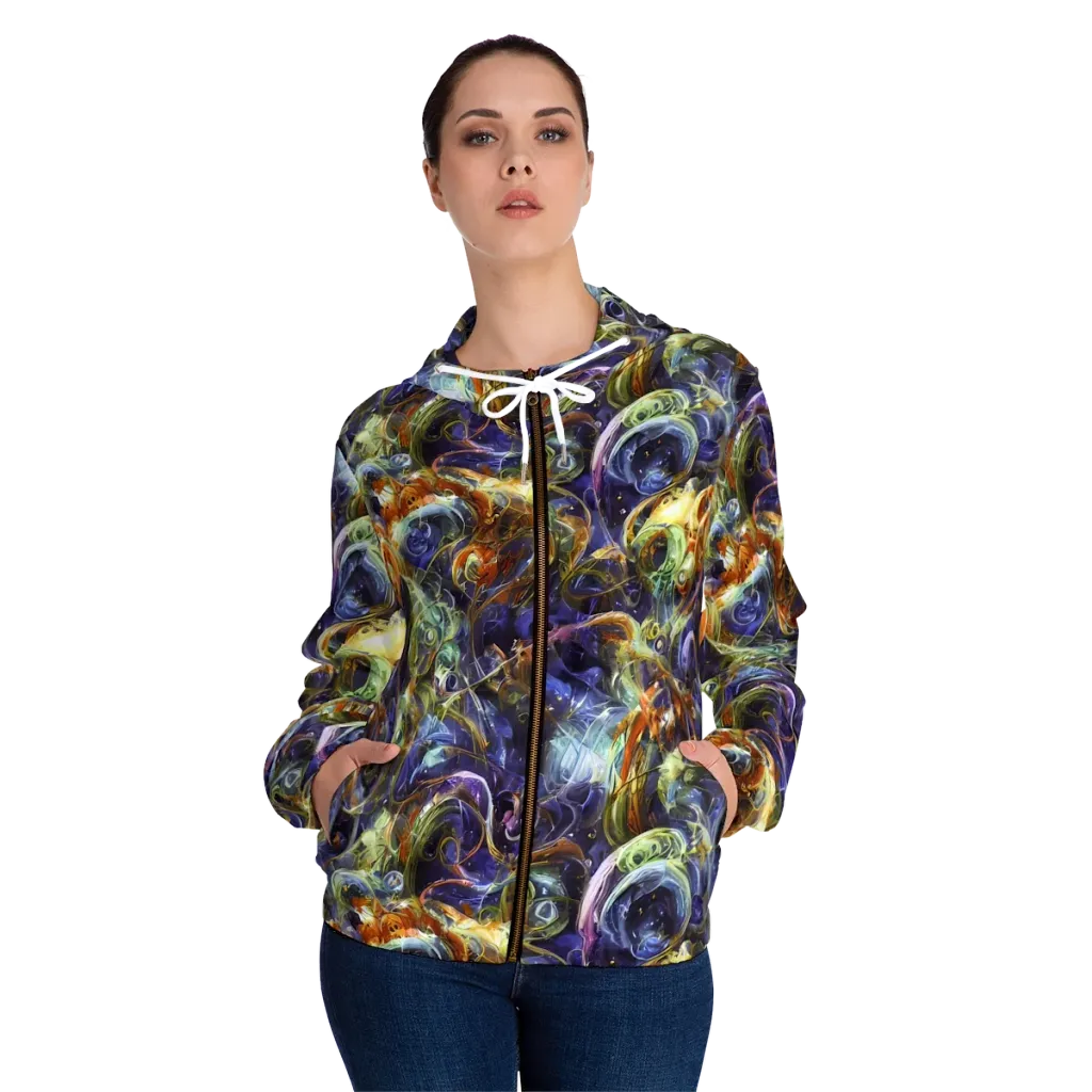 Molten Midnight on Women's Full-Zip Hoodie — Front On Person