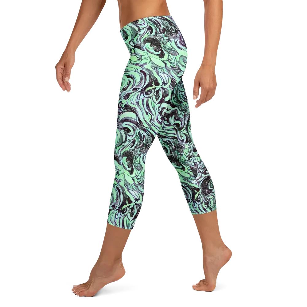 Mint Maelstrom on Capri Leggings — Left