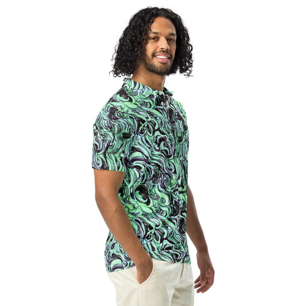 Mint Maelstrom on Men's Slim Fit Polo Shirt — Right Front