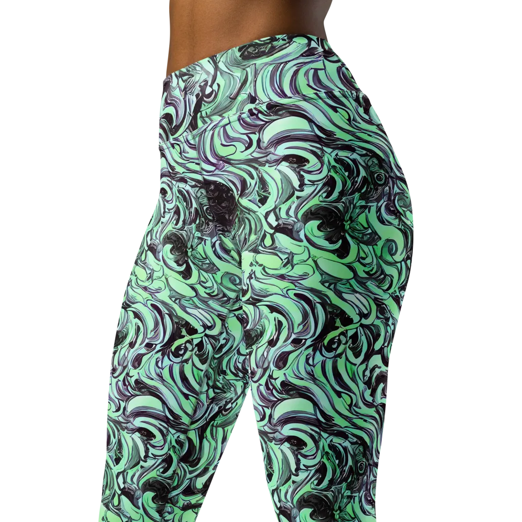 Mint Maelstrom on Yoga Leggings — Left Front