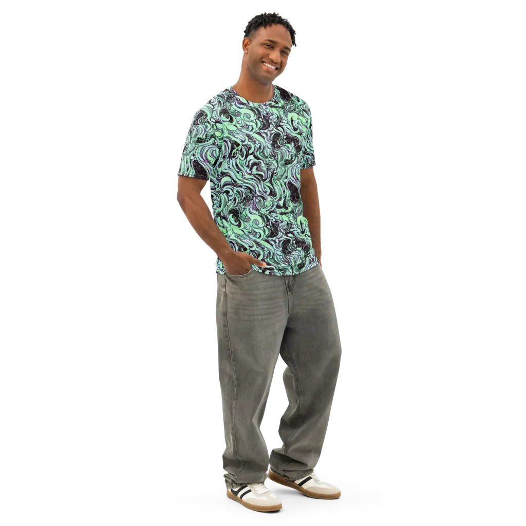 Mint Maelstrom on Men's Cotton Crew Neck T-Shirt — Right Front