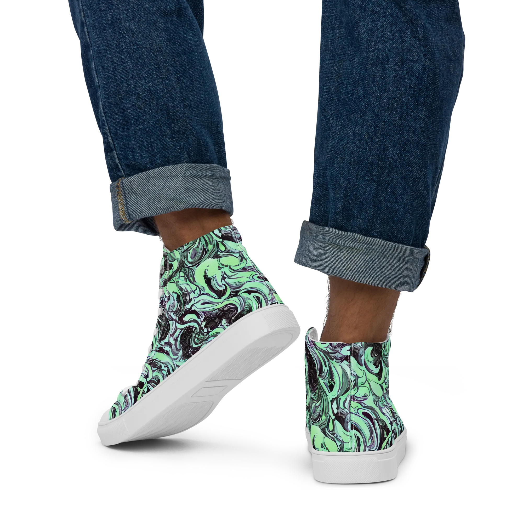 Mint Maelstrom on Men's High Top Canvas Shoes — Back