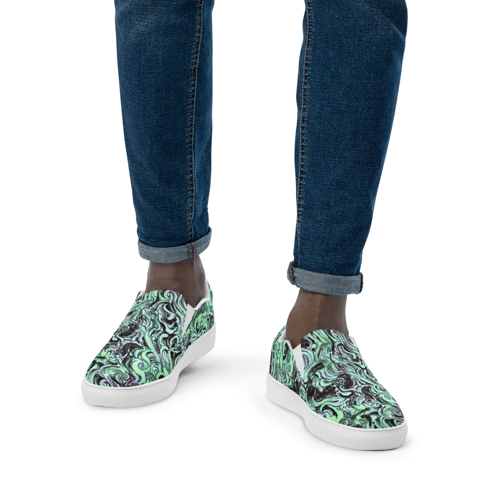 Mint Maelstrom on Men's Slip-On Canvas Shoes — Front