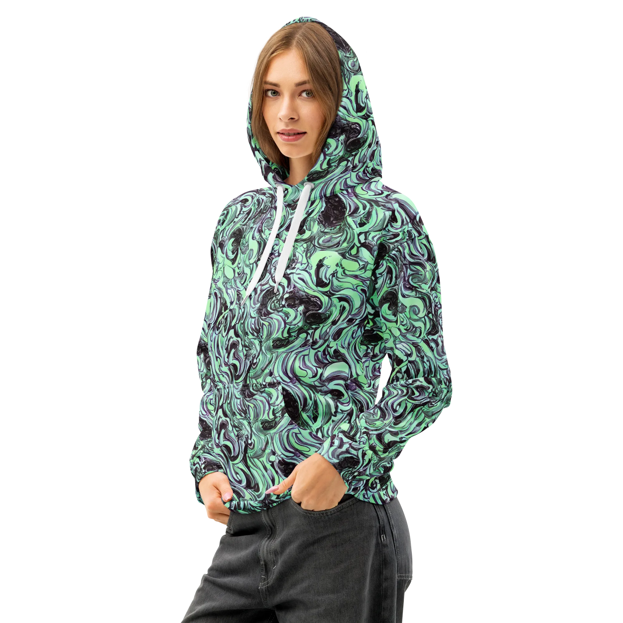 Mint Maelstrom on Cotton Hoodie — Left Front