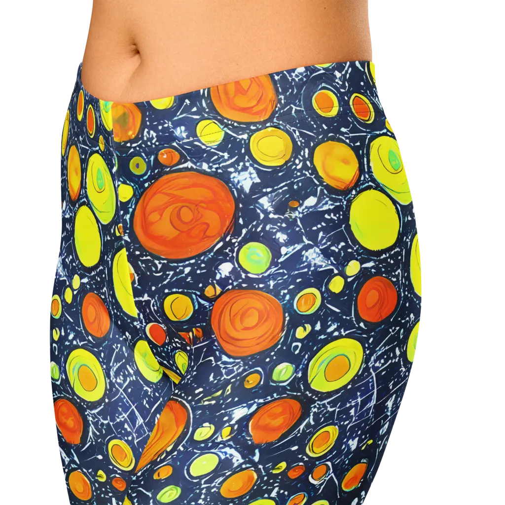 Citrus Cosmos on Capri Leggings — Zoomed-in