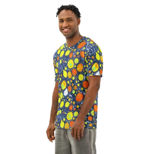 Citrus Cosmos on a Men's Cotton Crew Neck T-Shirt