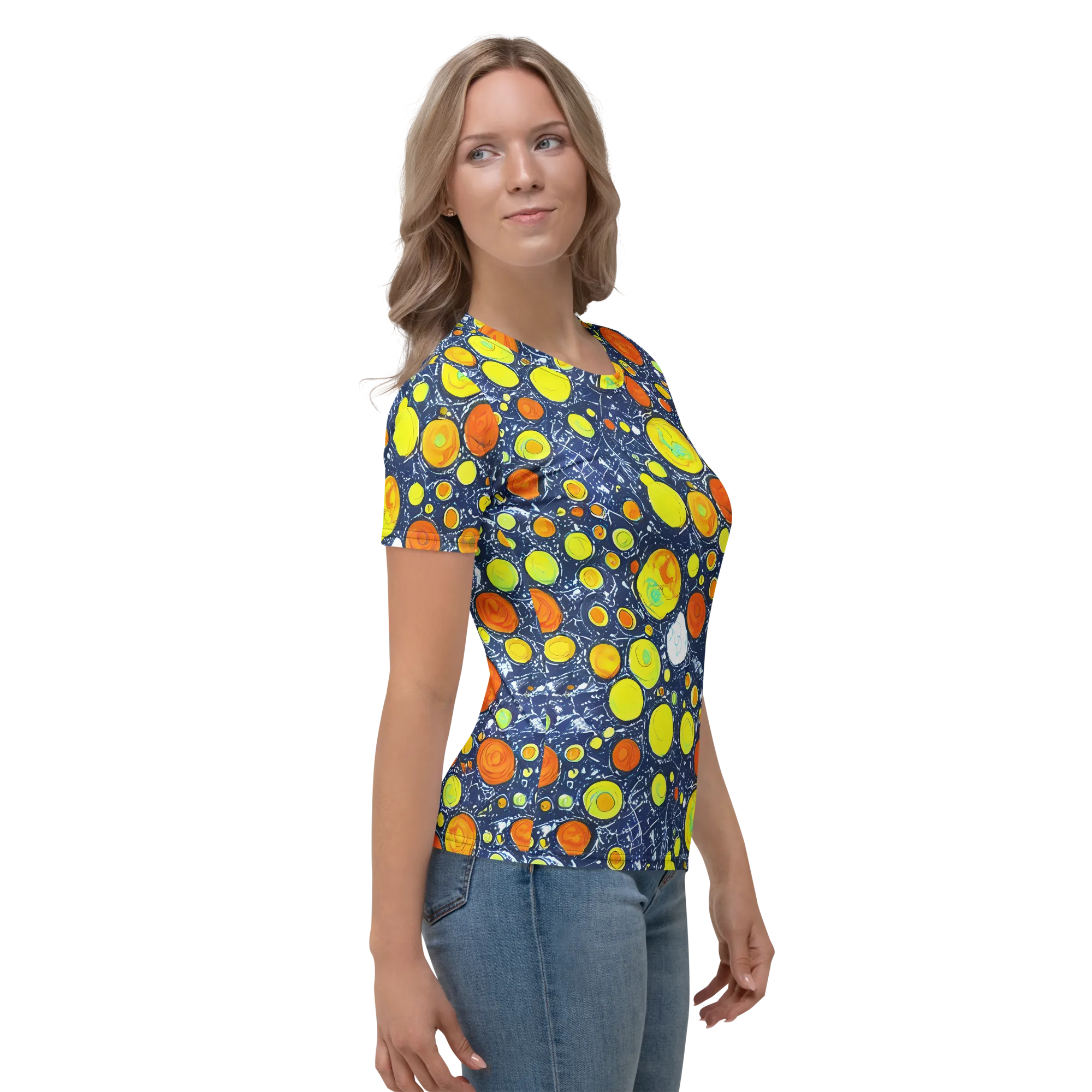 Citrus Cosmos on Women's Crew Neck T-Shirt — Right