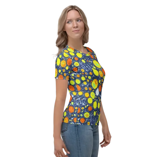 Citrus Cosmos on a Women's Crew Neck T-Shirt