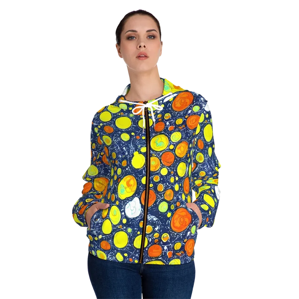 Citrus Cosmos on Women's Full-Zip Hoodie — Front On Person