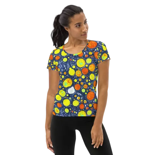 Citrus Cosmos on a Women's Athletic T-Shirt