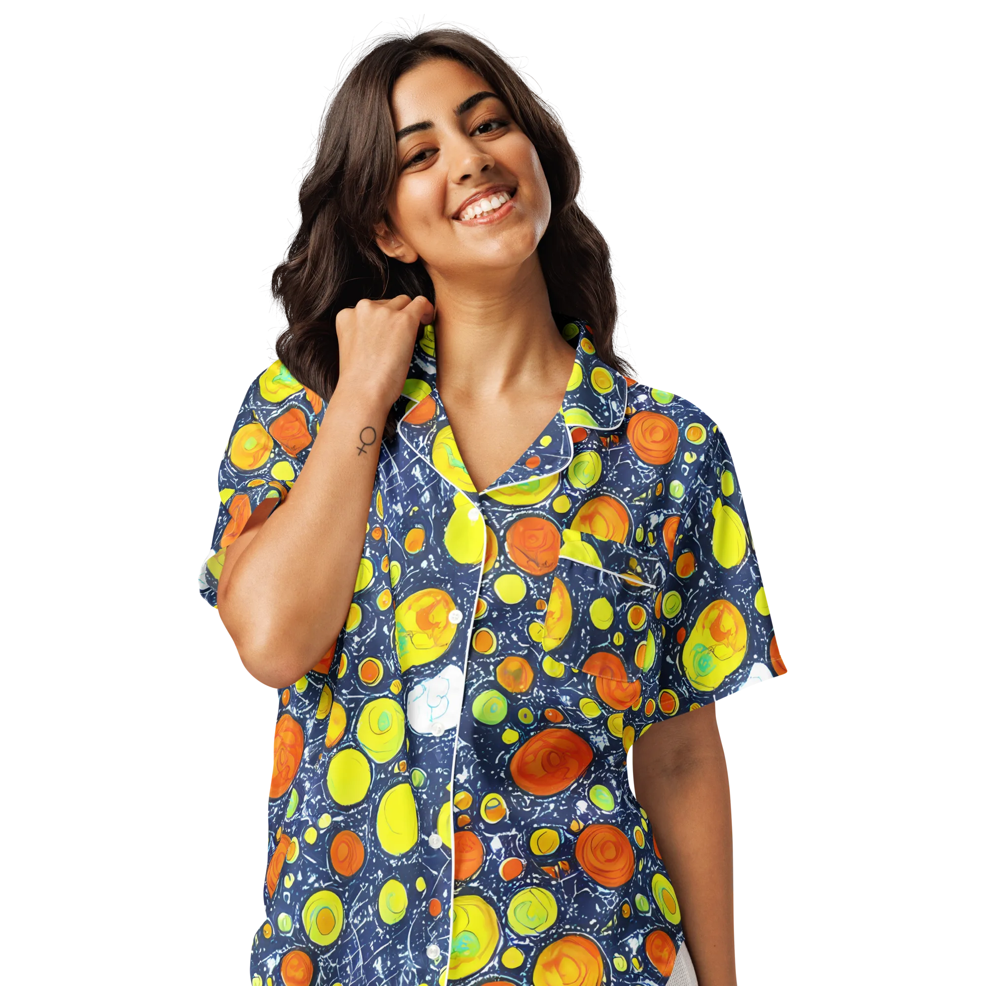 Citrus Cosmos on Women's Short Sleeve Pajama Top — Front