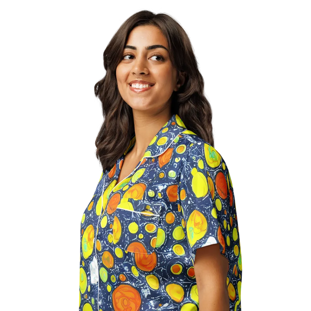Citrus Cosmos on Women's Short Sleeve Pajama Top — Left Front