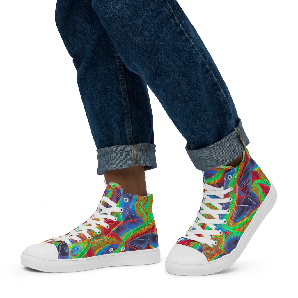 Afterglow Labyrinth on Men's High Top Canvas Shoes — Left