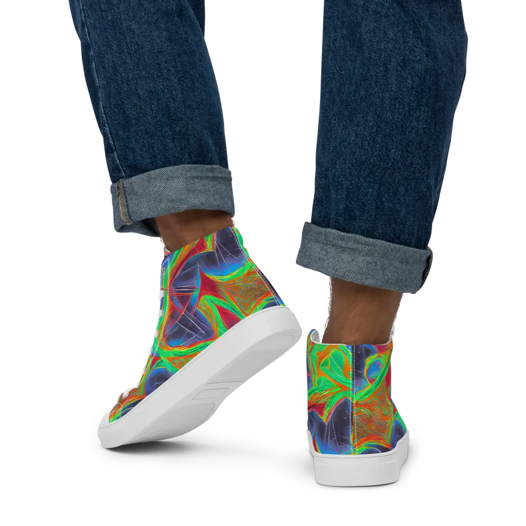 Afterglow Labyrinth on Men's High Top Canvas Shoes — Back